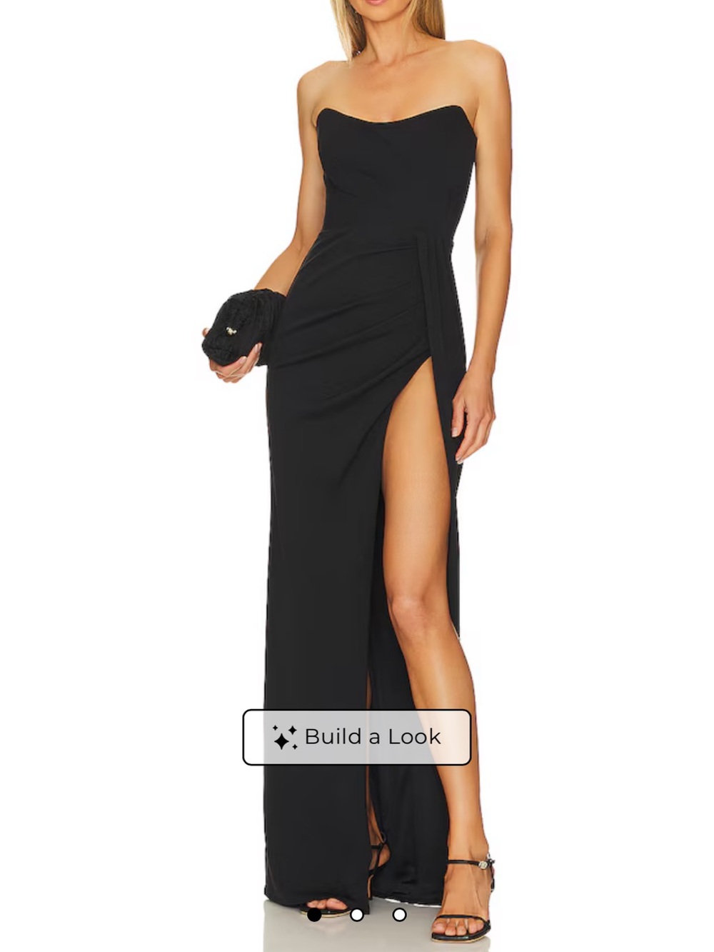 Katie May Black Strapless High-Slit Evening Gown